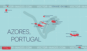 Azores islands, Portugal detailed editable map - vector clipart