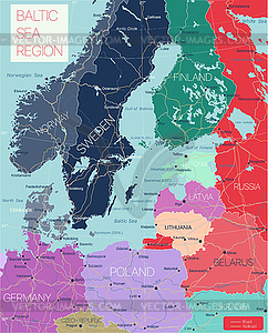 Baltic region detailed editable map - vector clipart