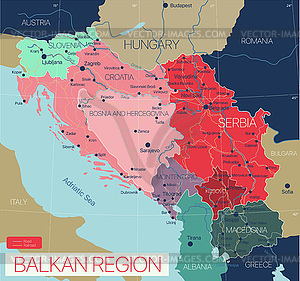 Balkan region detailed editable map - vector image