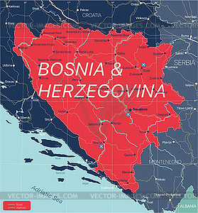 Bosnia and Herzegovina country detailed editable map - vector clip art