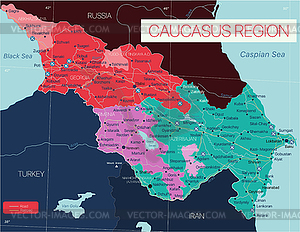 Caucasus region detailed editable map - vector clipart