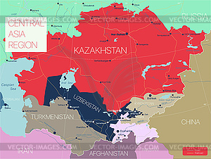 Central Asia region detailed editable map - vector clipart