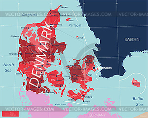 Дания - подробная редактируемая карта страны - рисунок в векторе