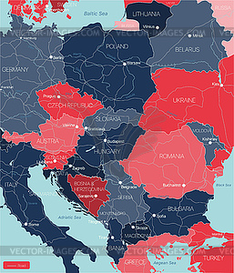 Подробная редактируемая карта Восточной Европы - векторный клипарт