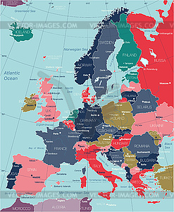 Подробная редактируемая карта Европы - клипарт в векторе