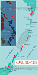 Kuril Islands detailed editable map - vector clip art