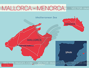 Острова Майорка-Менорка - подробная редактируемая карта - векторизованное изображение клипарта