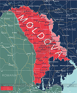 Подробная редактируемая карта страны Молдова - векторное графическое изображение