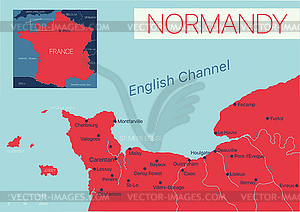 Normandy of France detailed editable map - vector clip art