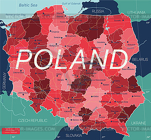 Poland country detailed editable map - color vector clipart