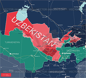 Uzbekistan country detailed editable map - vector image