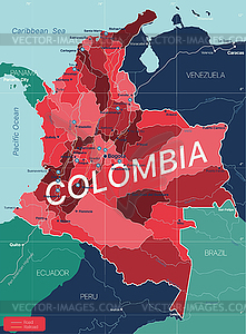 Columbia country detailed editable map - vector clip art