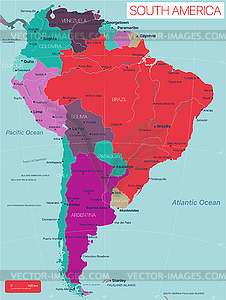 South America country detailed editable map - vector image