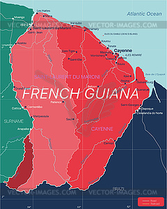 French Guiana country detailed editable map - vector clipart