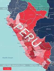 Подробная редактируемая карта страны Перу - цветной векторный клипарт