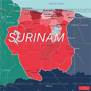 Surinam country detailed editable map - vector image