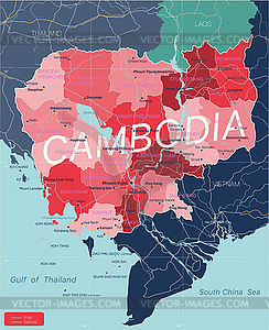 Cambodia country detailed editable map - vector image