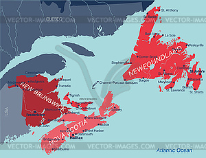 Color editable map of Atlantic provinces of Canada - vector image