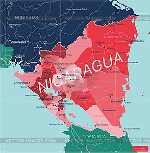 Nicaragua country detailed editable map - royalty-free vector image