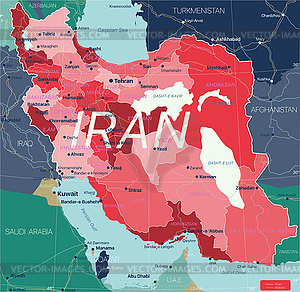 Подробная редактируемая карта страны Иран - стоковый векторный клипарт