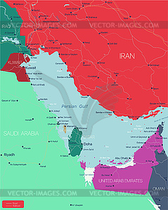 Persian Gulf region editable map - vector clip art