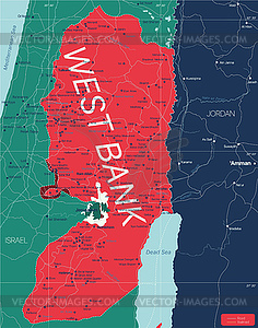 West Bank region editable map - vector image