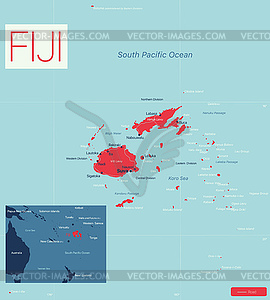 FIJI detailed editable map - vector clipart