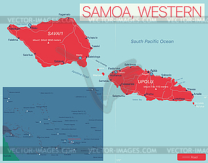 Западное Самоа - детальная редактируемая карта - рисунок в векторном формате