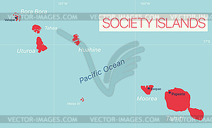 Society Islands detailed editable map - royalty-free vector image