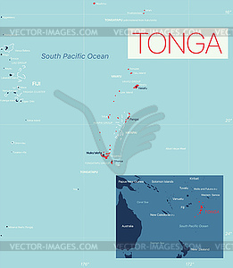 Tonga detailed editable map - vector image