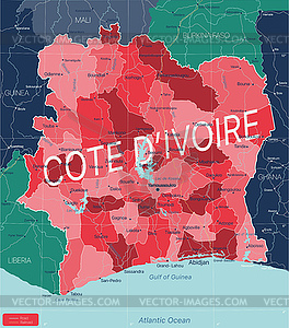 Cote d Ivoire country detailed editable map - vector image