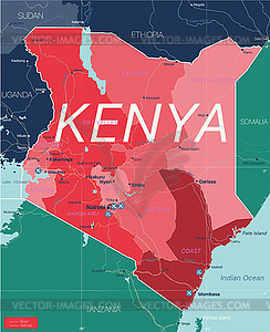 Kenya country detailed editable map - vector image