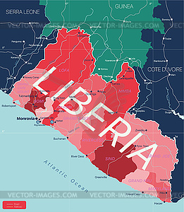 Liberia country detailed editable map - vector clip art