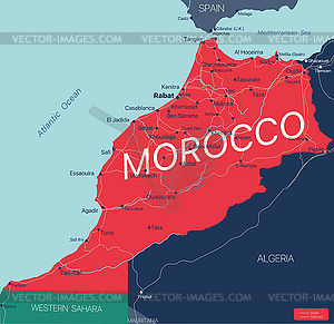 Подробная редактируемая карта страны Марокко - изображение в формате EPS