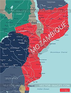 Mozambique country detailed editable map - vector clip art