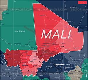 Mali country detailed editable map - vector clipart