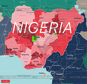 Nigeria country detailed editable map - vector image