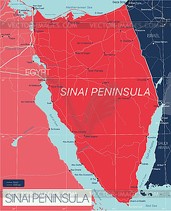 Sinai Peninsula country detailed editable map - vector image