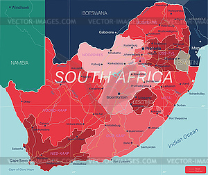 South Africa country detailed editable map - vector image