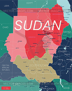 Судан - детальная редактируемая карта - рисунок в векторе