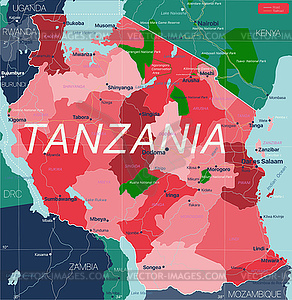 Tanzania country detailed editable map - vector image