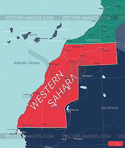 Western Sahara detailed editable map - vector image