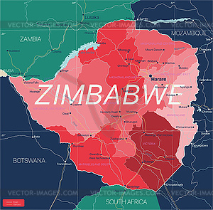 Зимбабве - подробная редактируемая карта страны - векторизованное изображение