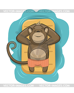 Monkey relaxing on air mattress - vector clipart