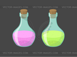 Magic vials with pink and green liquid - vector clipart