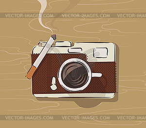 Top view of coffee mug and cigarette forming retro - vector image