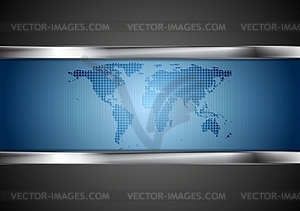 Dark tech background with map and steel elements - vector clip art