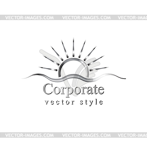 Steel metal logo. Sun and sea wave - vector image