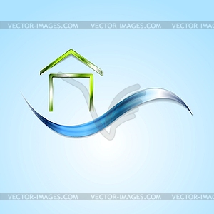 Bright house logo and wave design - vector image