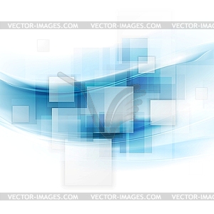 Shiny blue tech background with squares and waves - vector clipart